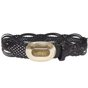 Hand Braided Leather Belt with Oblong Shape Buckle